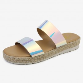 Women Double Gradient Color Strap Comfy Non Slip Espadrille Platform Slippers