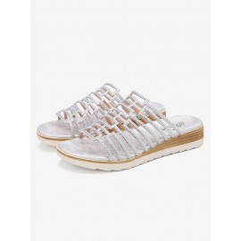 Women Rhinestone Decor Hollow Out Platform Casual Slippers