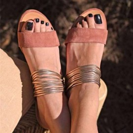 Women Large Size Two Part Open Toe Comfy Flat Slippers