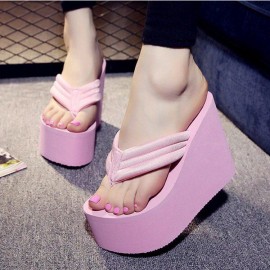 EVA Clip Toe Flip Flops High Heels Platform Beach Slippers