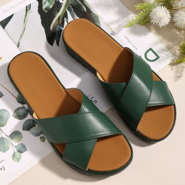 Large Size Women Comfy Open Toe Solid Color Non Slip Wedges Slippers
