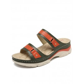 LOSTISY Stripe Slippers Color Block Stitching Women Beach Wedges Slippers