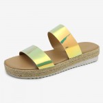 Women Double Gradient Color Strap Comfy Non Slip Espadrille Platform Slippers